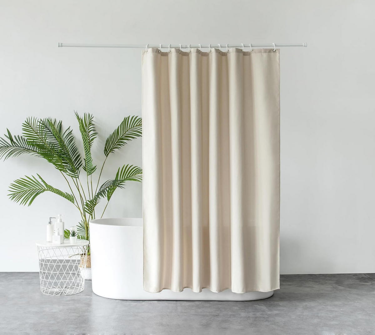 DUSCHVORHANG Beige Leinen wasserdicht schimmelresistent mit Haken für Badewannen und Dusche - Beige, Textil (200/180cm) - MCBOSON