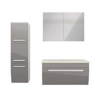 BADMÖBEL Set Gently 3 V2-L Weiß/Grau Badezimmermöbel Badspiegel Waschtisch 80 cm mit 1x 5W LED-Strahler - Grau, Glas/Kunststoff (46/40/80cm) - AcquaVapore by Sandra Jentho