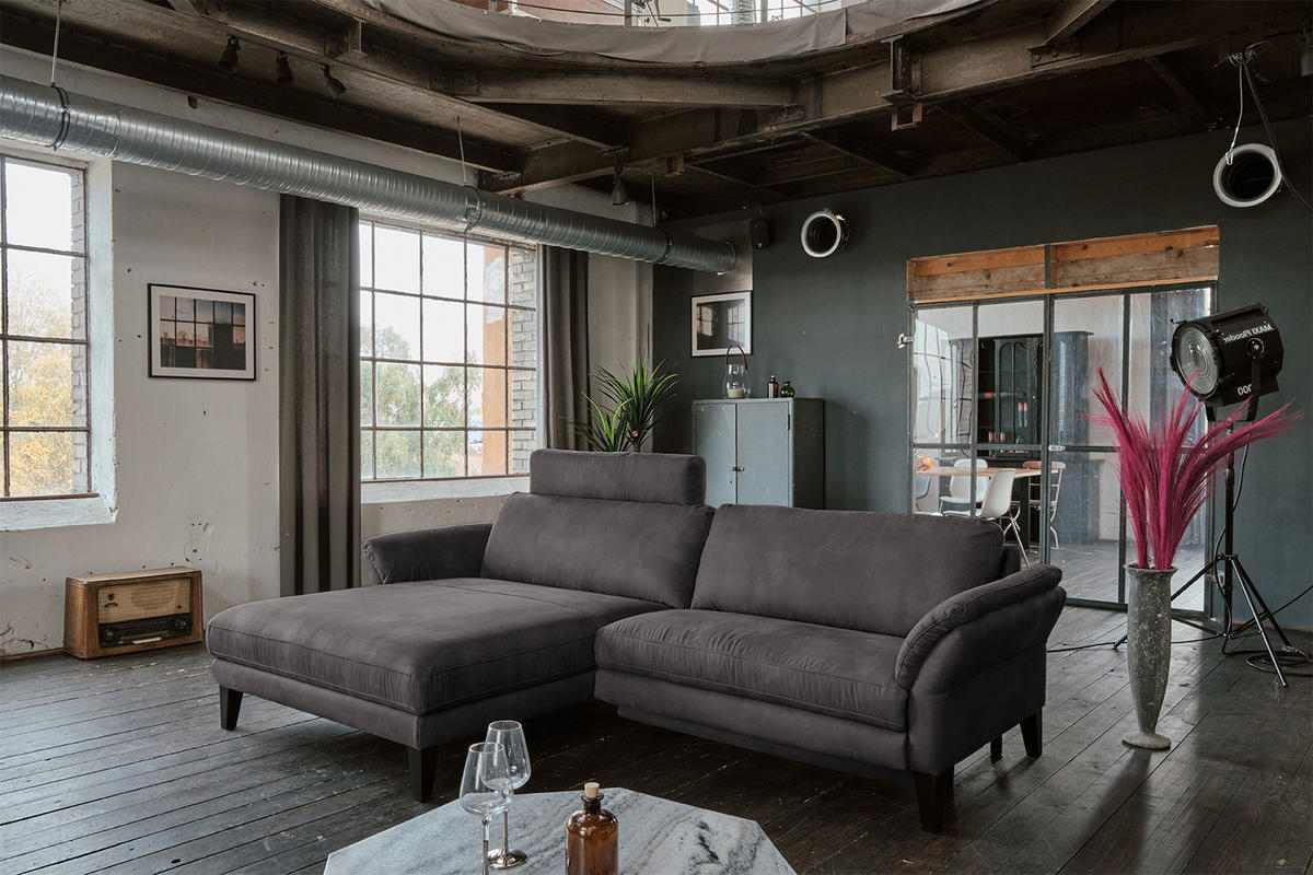 ECKSOFA MIT MOTORISCHER RELAXFUNKTION MALTA Anthrazit Webstoff - Anthrazit/Schwarz, Buchenholz/Textil (302/175cm) - KAWOLA