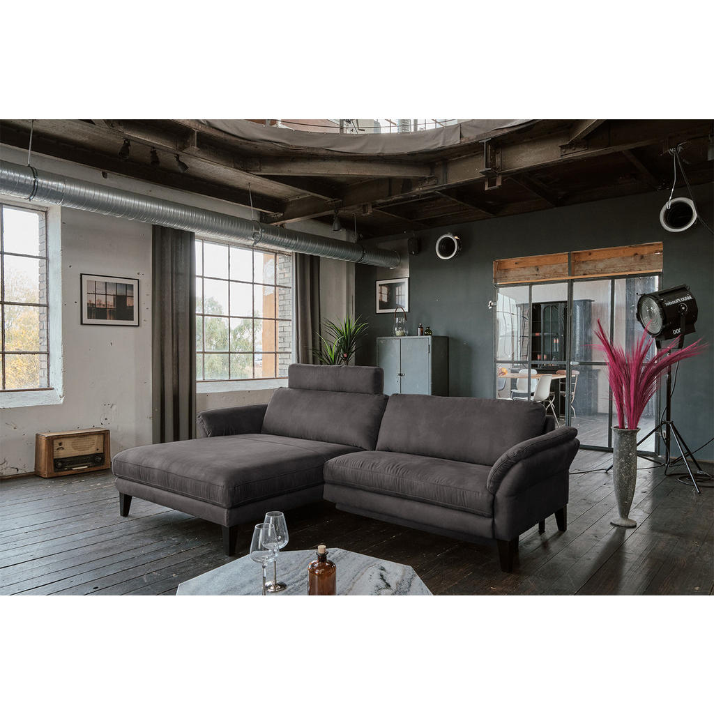 Thumbnail - Kawola Ecksofa, Anthrazit, Schwarz, Textil, Echtholz,Buche, 3-Sitzer, Füllung: Kaltschaum, Ottomane links, L-Form, eckig...