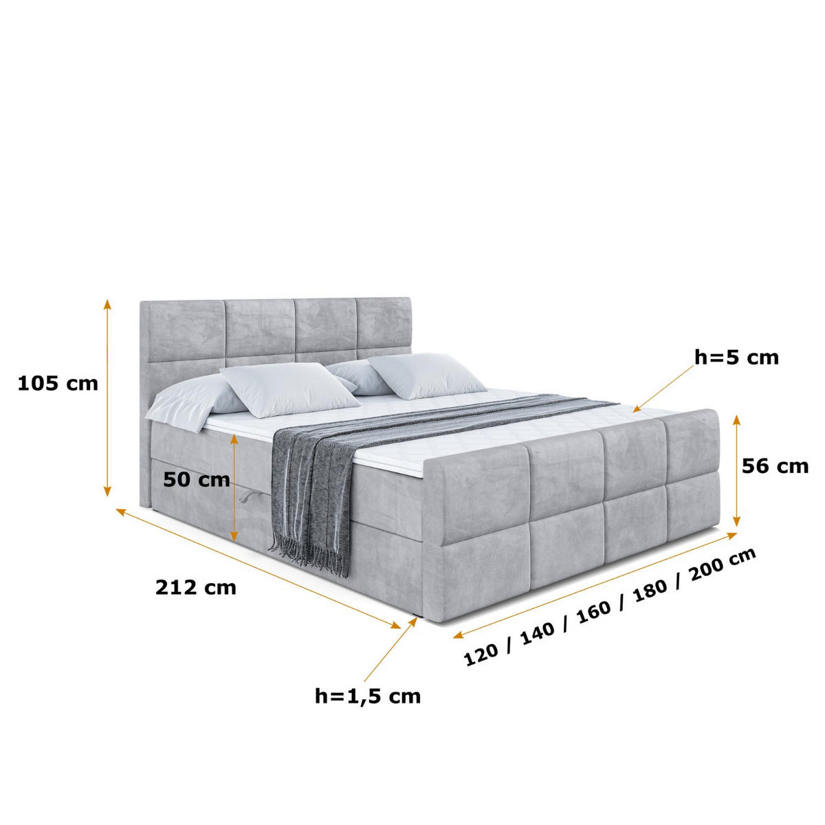 BOXBETT ARDENI-Z - 120x200 cm - H3 - Hellgrau - Hellgrau, Holzwerkstoff (120/200cm) - ALTDECOR
