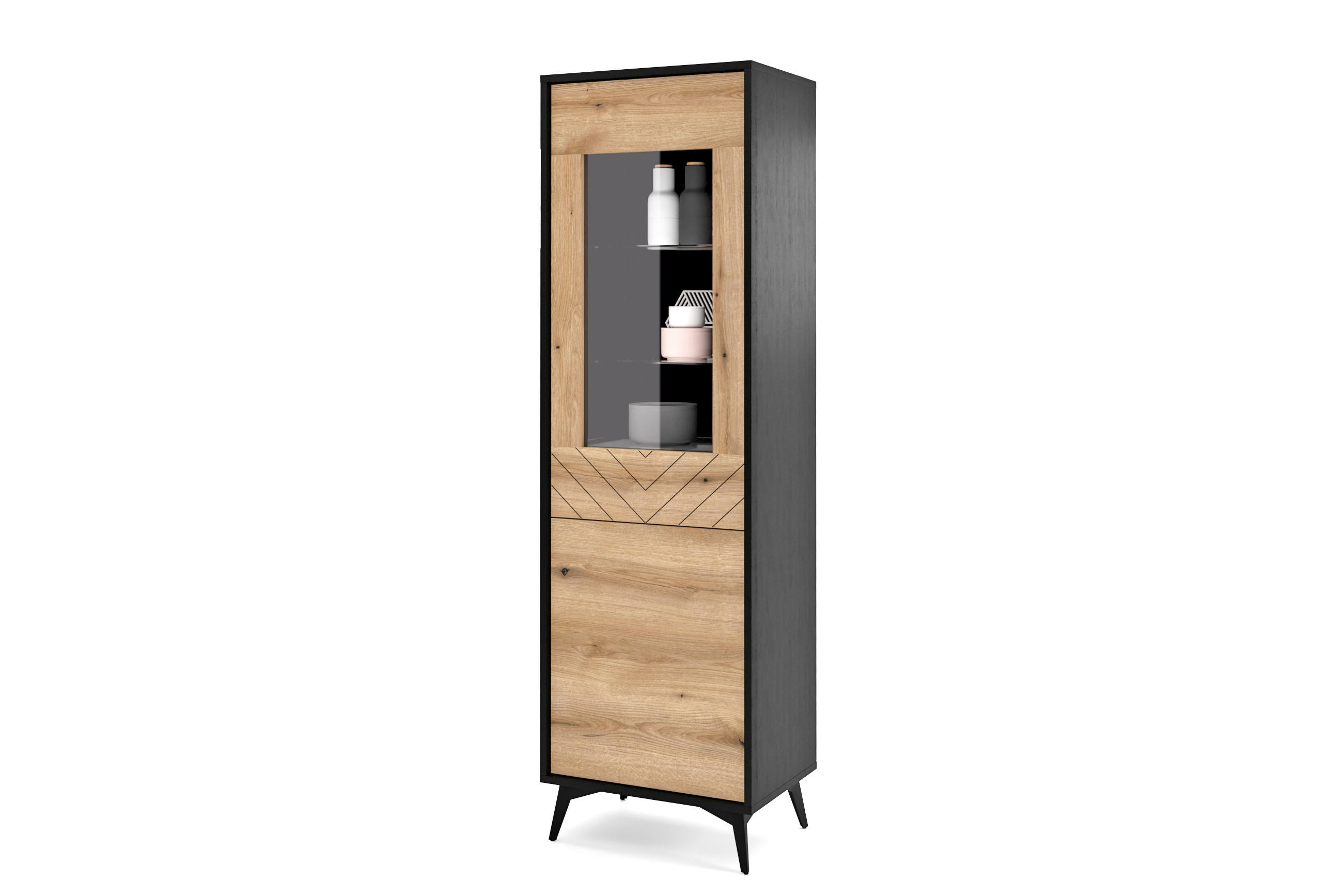 VITRINE Diamond Eiche Evoke - Eichefarben/Schwarz, Glas/Holzwerkstoff (54/178/39cm) - Bettso