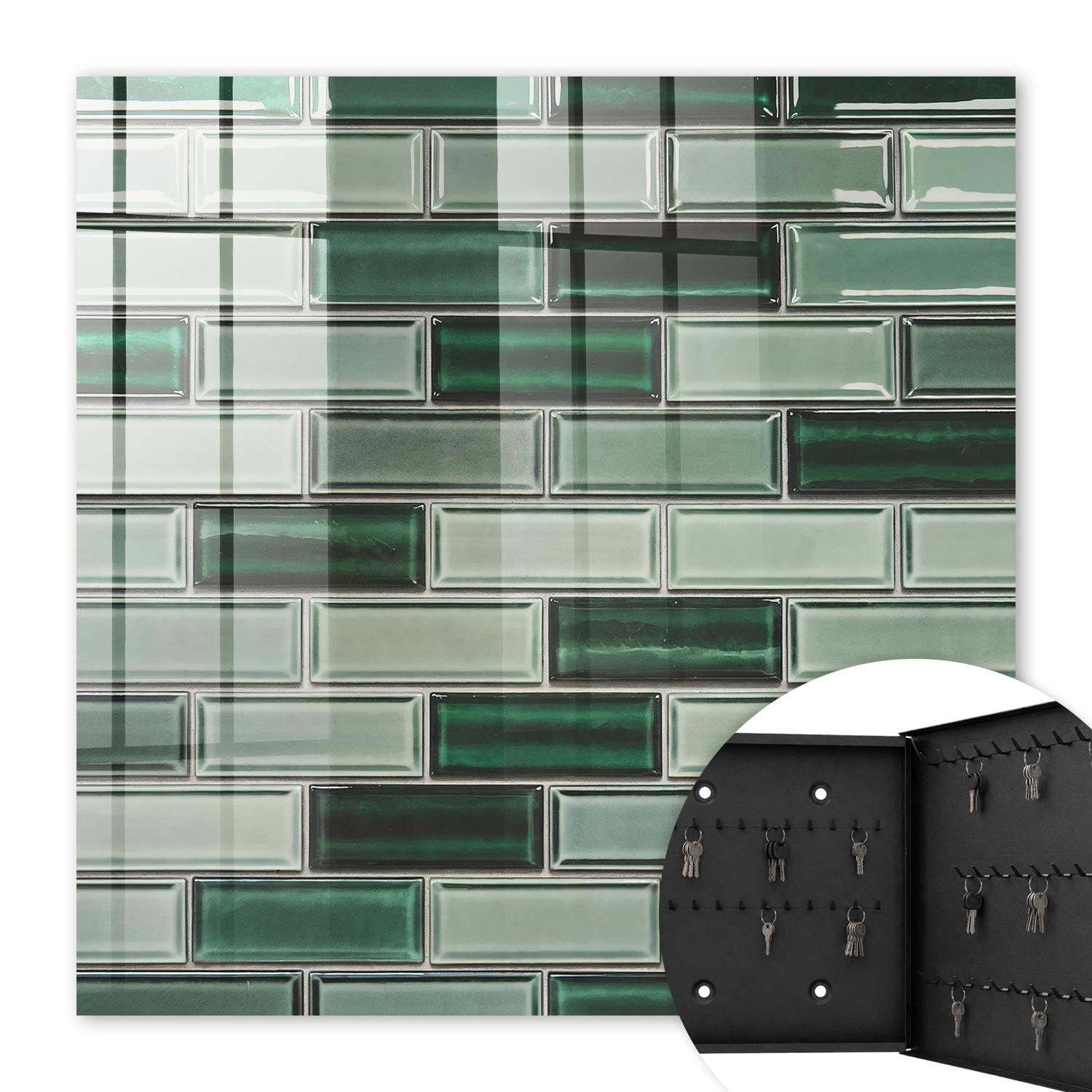 SCHLÜSSELBOX Schwarz 30x30 cm- Türöffnung nach rechts - Grüne Wand - Grün, Metall (30/30/5cm) - TULUP