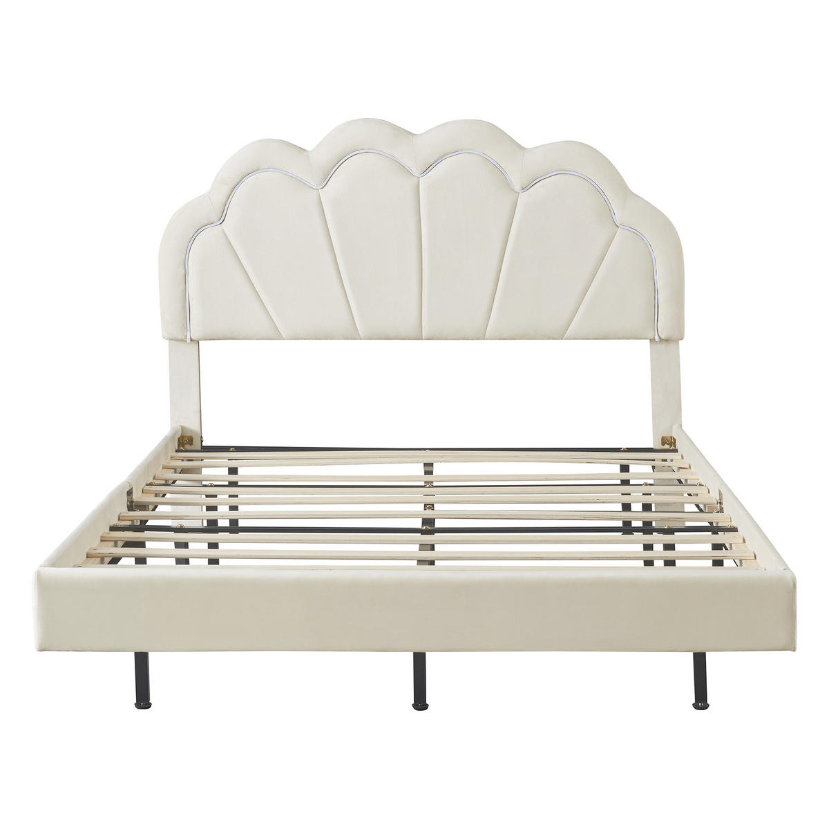 POLSTERBETT 140x200 cm LED schwebend Wolken Design Samt weiß - Beige, Holz (140/200cm) - LEBENLANG