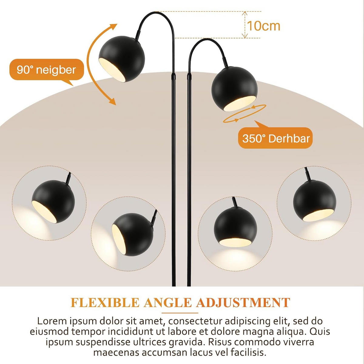 STEHLAMPE Ulyvith 42/20/160 cm - Schwarz, Metall (42/20/160cm) - ZMH