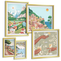 BILDER SET 5er Set - 50x50 cm & 20x30 cm & 40x60 cm Goldrahmen - Meereslandschaften, Zitrusfrüchte - Goldfarben, Kunststoff (40/60cm) - TULUP