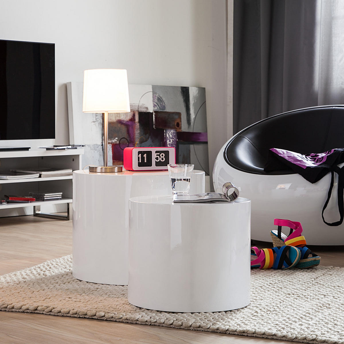 BEISTELLTISCH - 2er-Set - Weiß Hochglanz, Holzwerkstoff (48/48/38cm) - home24