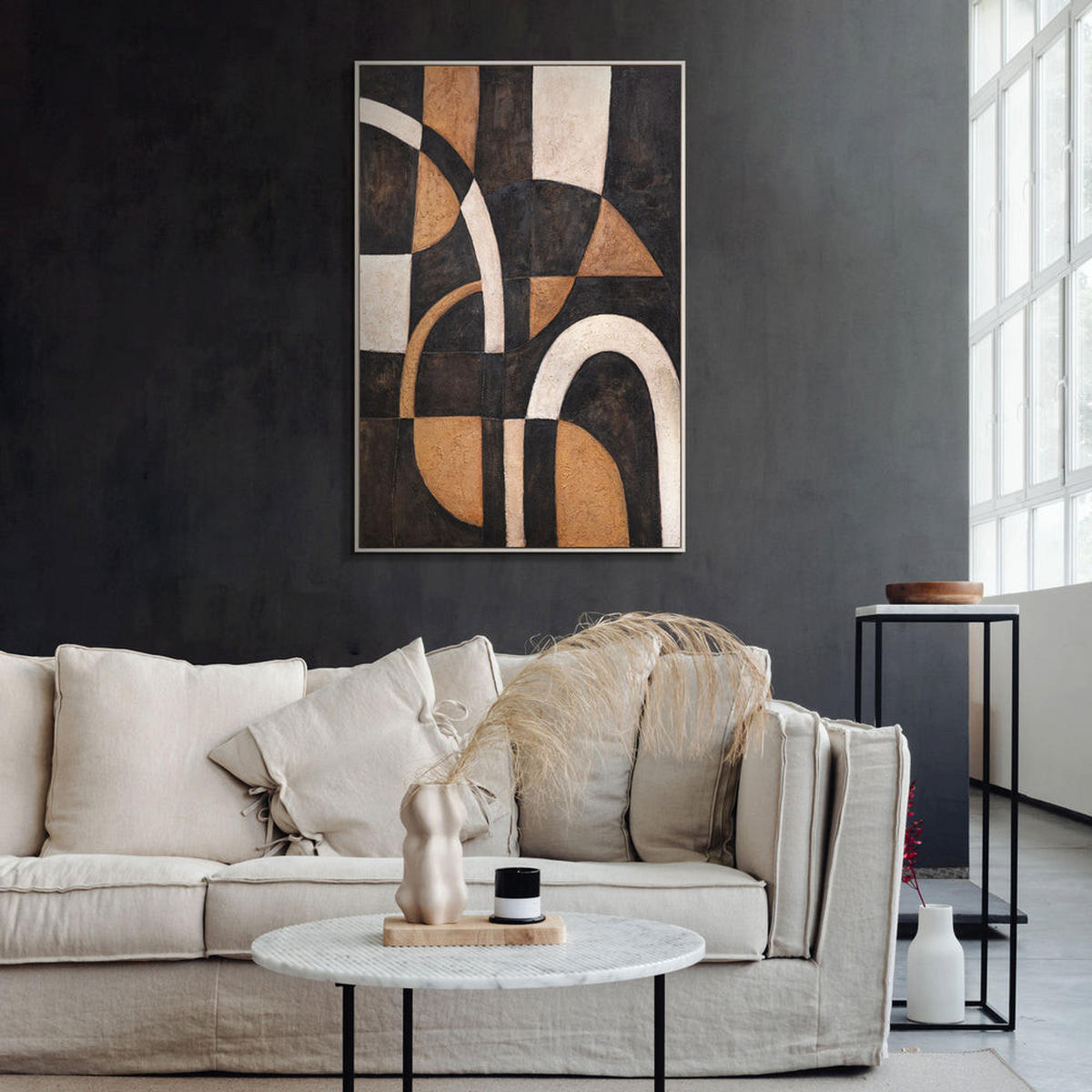 GEMÄLDE Harmonie der Kurven Schattenfugenrahmen Grau 120x80 cm - Grau, Holz (120/80cm) - YS-art gallery
