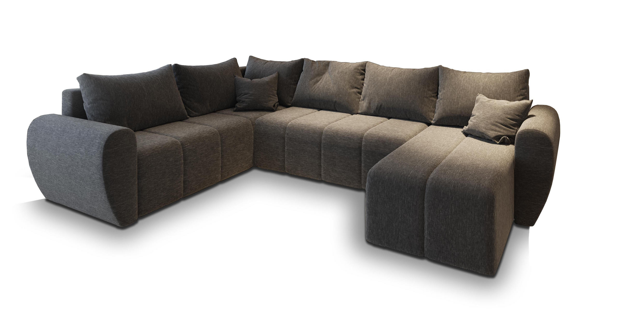 WOHNLANDSCHAFT MADISON XL L-S Grau Dünner Stoff mit Schlaffunktion - Grau, Holz (303/82/208cm) - MASSENO