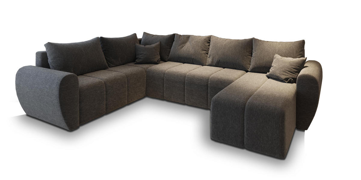 WOHNLANDSCHAFT MADISON XL L-S Grau Dünner Stoff mit Schlaffunktion - Grau, Holz (303/82/208cm) - MASSENO