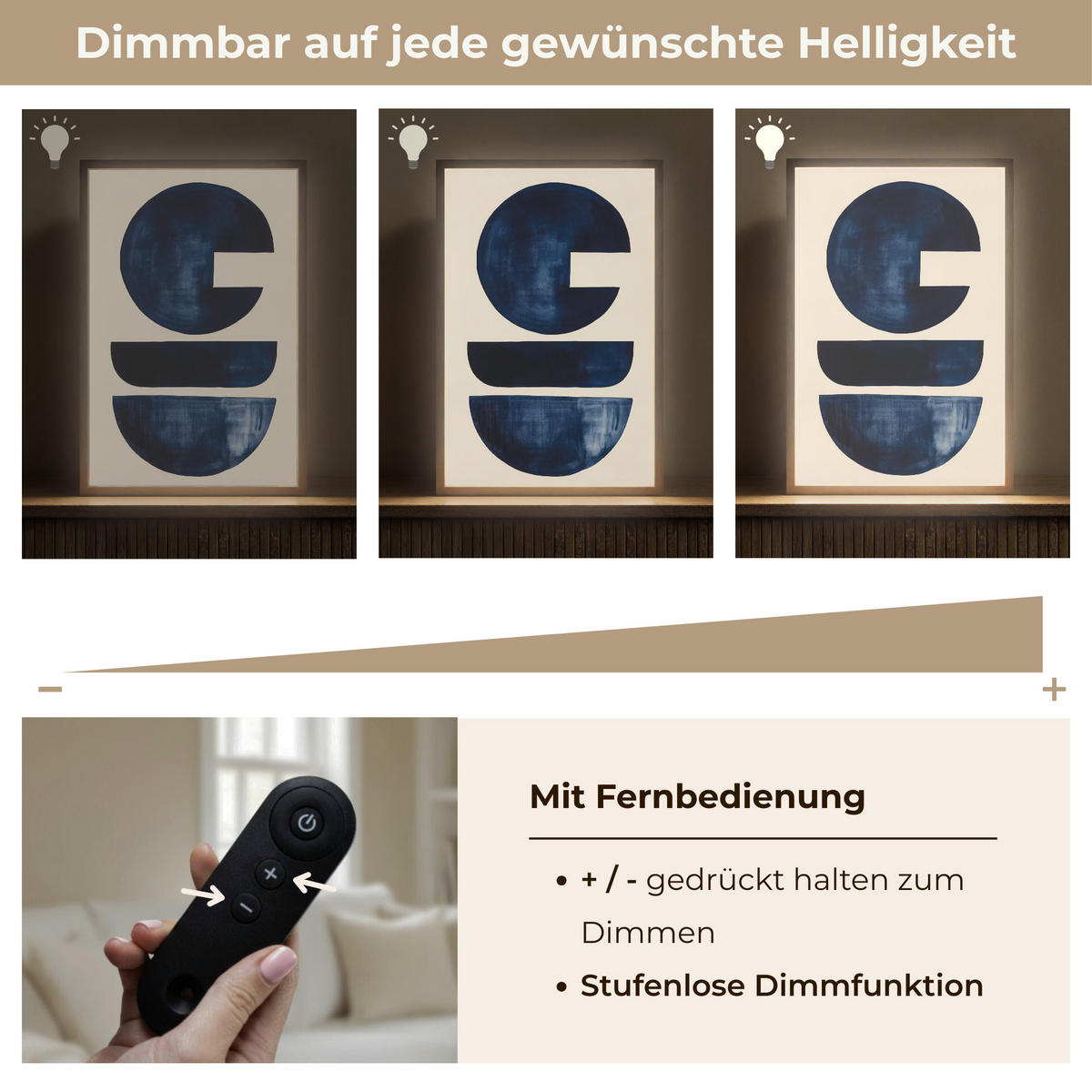 WANDLEUCHTE MIT AKKU Formen - Blau - Abstrakt 40x60 cm - Dunkelblau, Holzwerkstoff (40/60/8cm) - OnlyWow