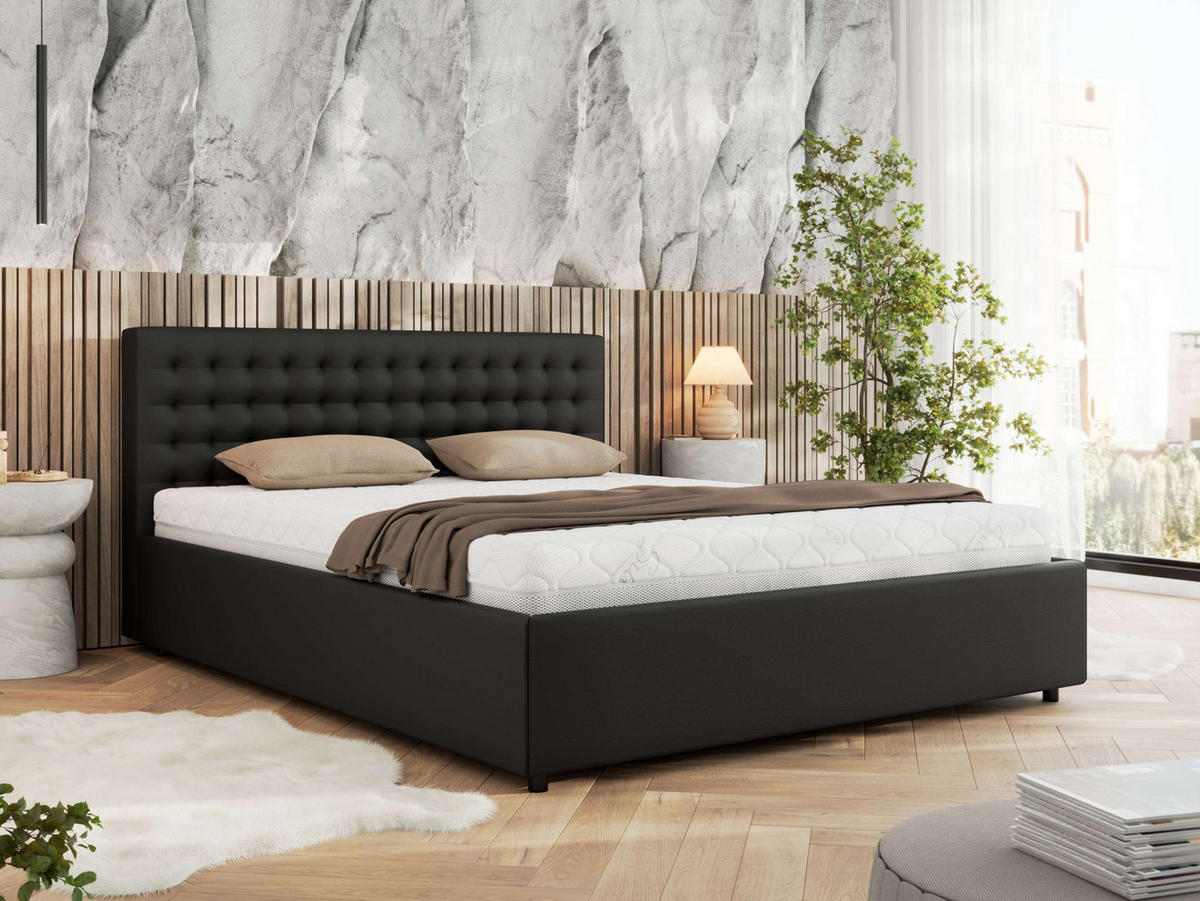 POLSTERBETT PAVO CLASSIC 140/200 - Schwarz Kunstleder - Pocket-Matratze - Schwarz, Textil (140/200cm) - MKS