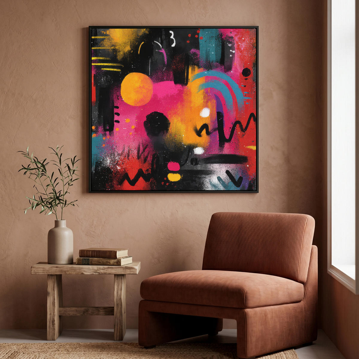 LEINWAND Bilder mit Rahmen - Farbflächen - Formen - Bunt - Abstrakt - 90x90 - Pink, Textil (90/90cm) - MuchoWow