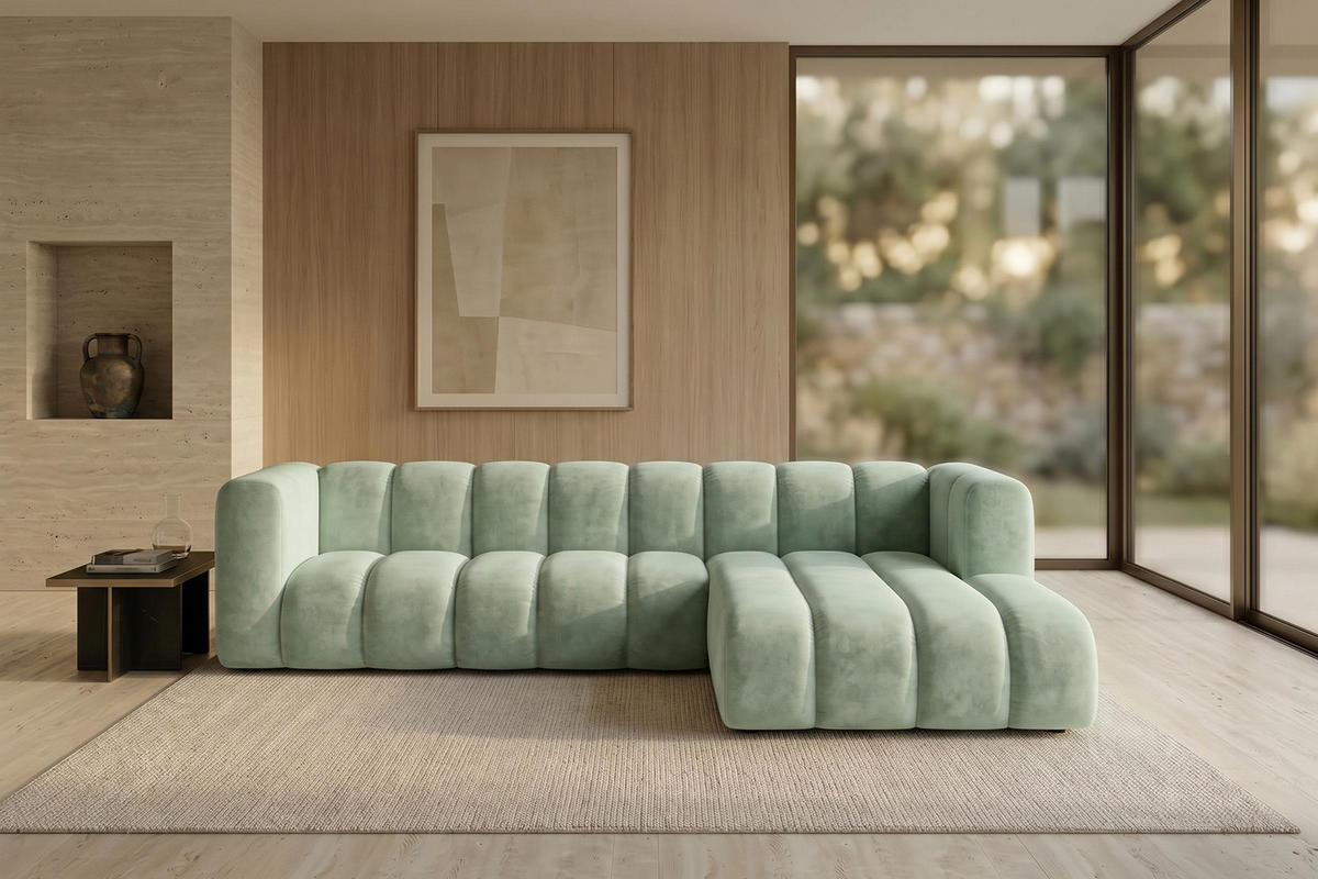 ECKSOFA Modulares In L-Form, Velvet-Stoff Riviera, Mintz, Rechts, GRAND 287 cm - Mintgrün, Holz (287/179cm) - Kaiser Möbel