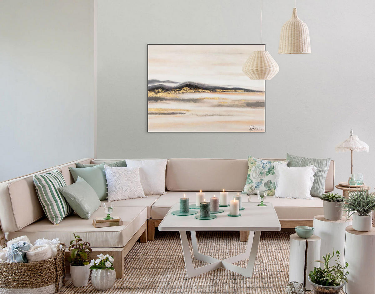 ACRYLBILD HANDGEMALT 100/75 cm - Beige/Schwarz, Holz/Textil (100/75cm) - KUNSTLOFT