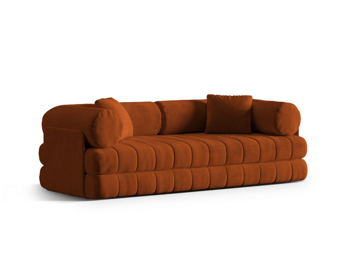 AUSKLAPPBARES-SOFA Kemi aus Samt terrakotta 3 Sitzplätze - Terracotta, Textil (95/70/206cm) - Cosmopolitan Design