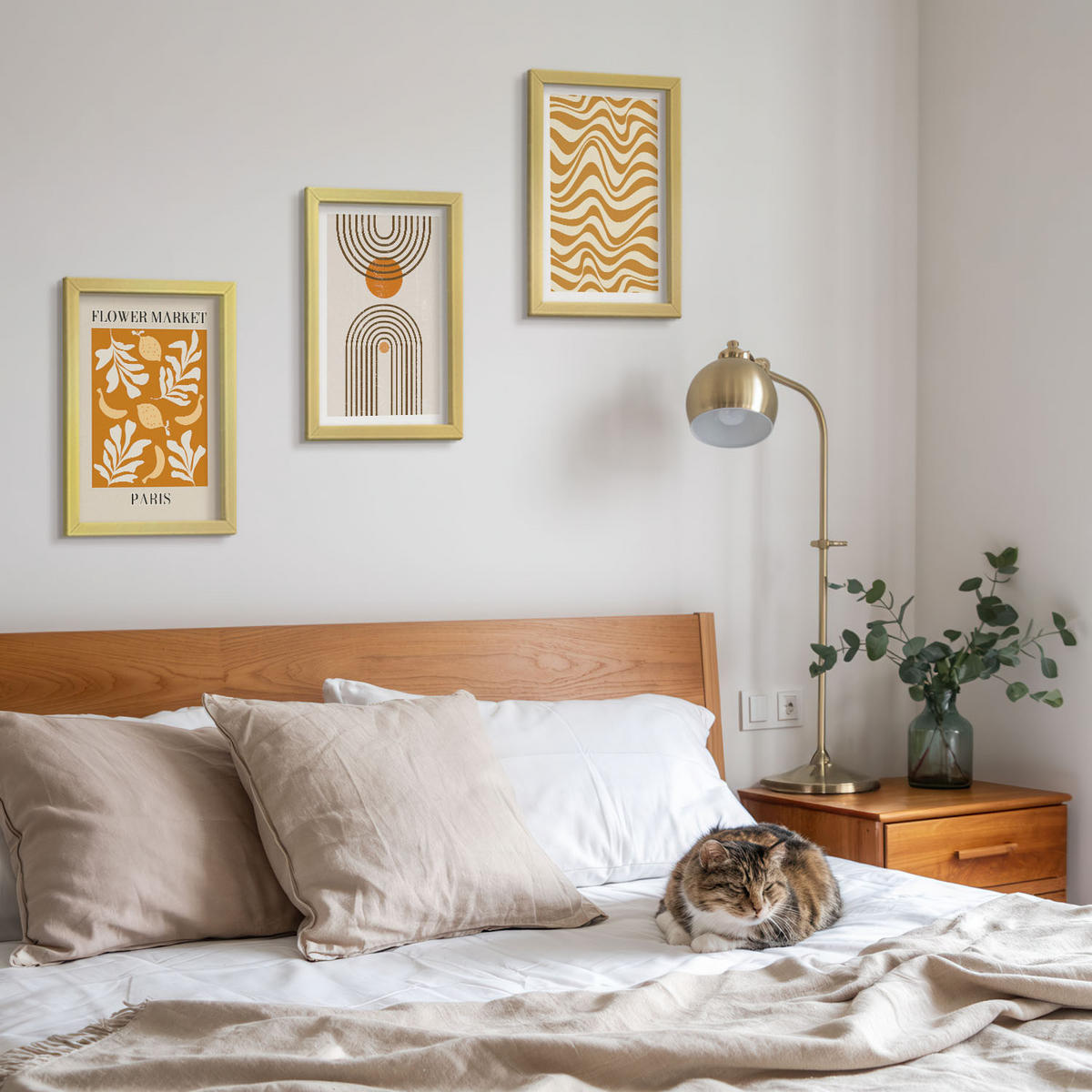 BILDER SET 3er Set - 20x30 cm Goldrahmen - Poster mit geometrischen Pflanzenmustern - Goldfarben, Kunststoff (20/30cm) - TULUP