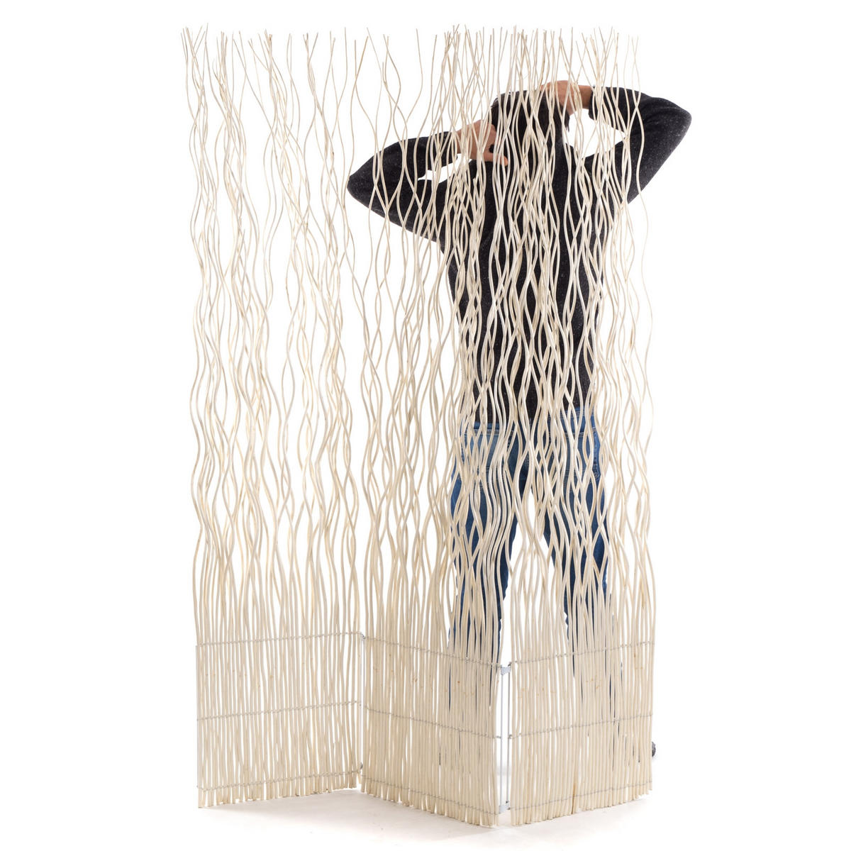 PARAVENT Wave 3 Weidenzweige geblichen - Beige, Naturmaterialien (120/170/6cm) - DESIGN DELIGHTS