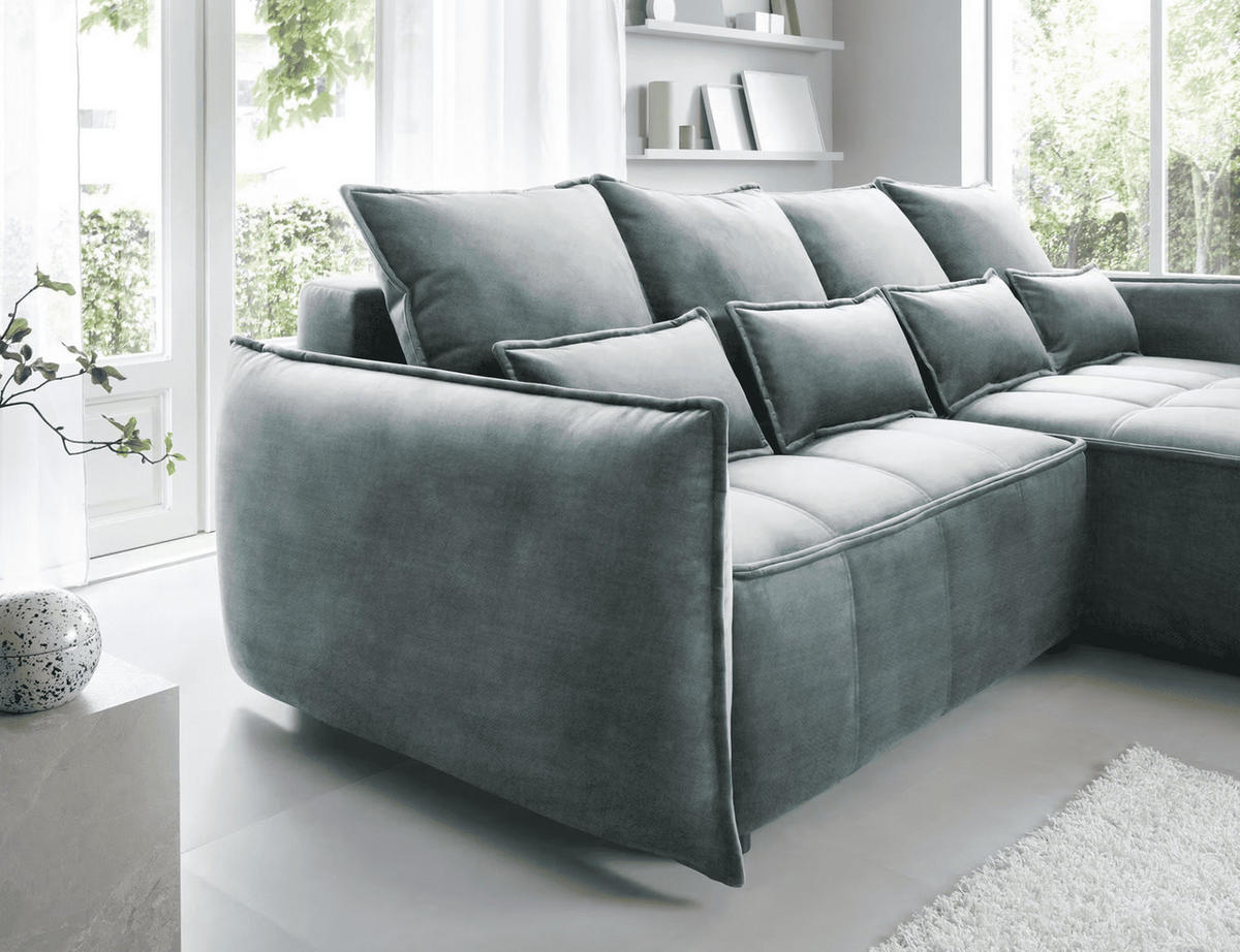 ECKSOFA mit Schlaffunktion und Bettkasten - Grün, Textil (196/265cm) - Eltap