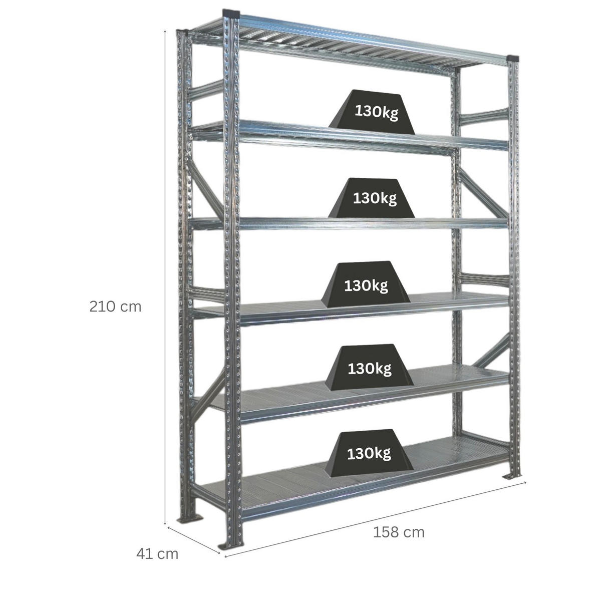 FACHBODENREGAL Proximo Stecksystem 210x150x40cm 6 Ebenen Beidseitig nutzbar Verzinkt - Silberfarben, Metall (150/210/40cm) - PROREGAL