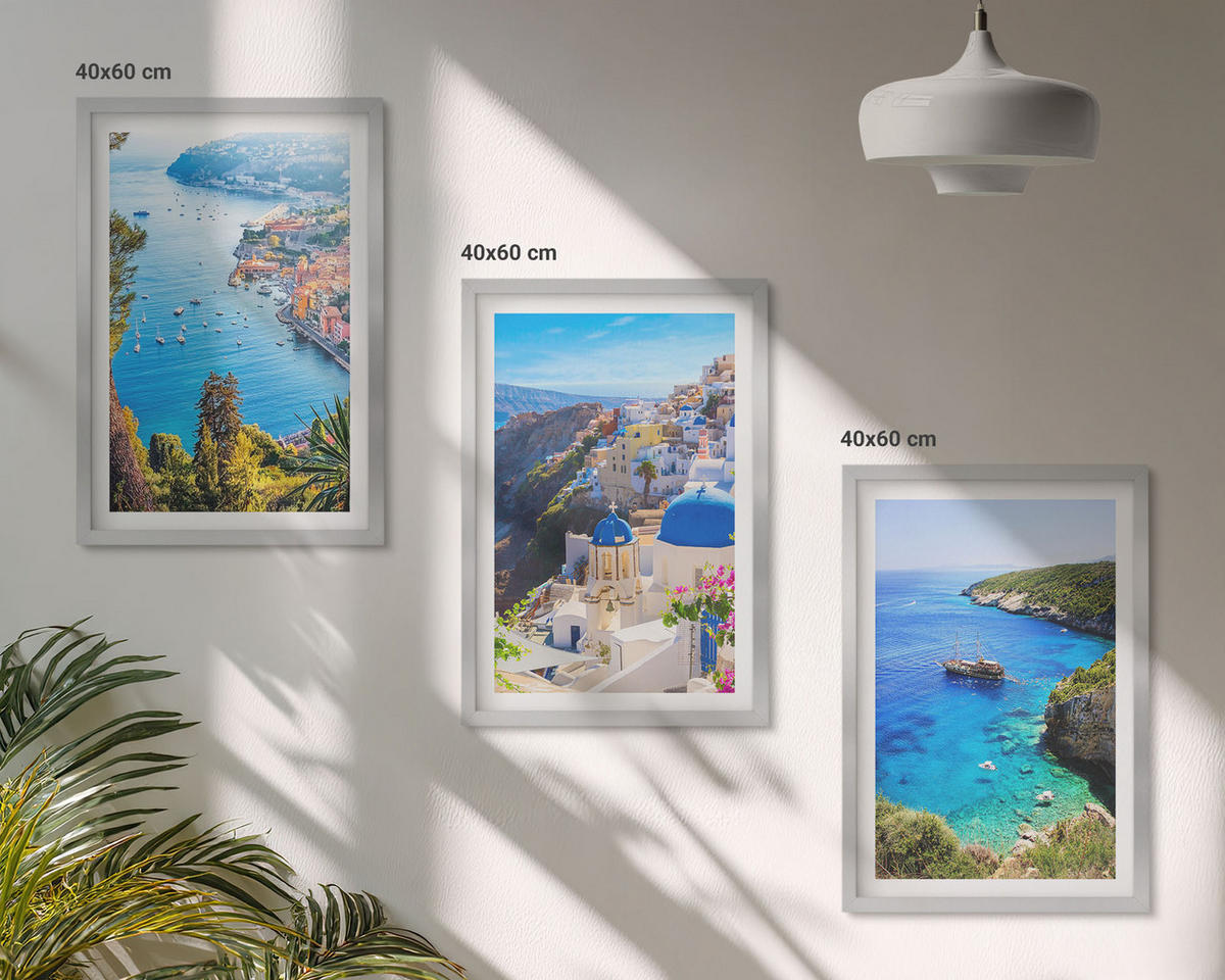 BILDER SET 3er Set - 40x60 cm Silberner Rahmen - Griechische Ansichten von Santorin Oia - Silberfarben, Kunststoff (40/60cm) - TULUP