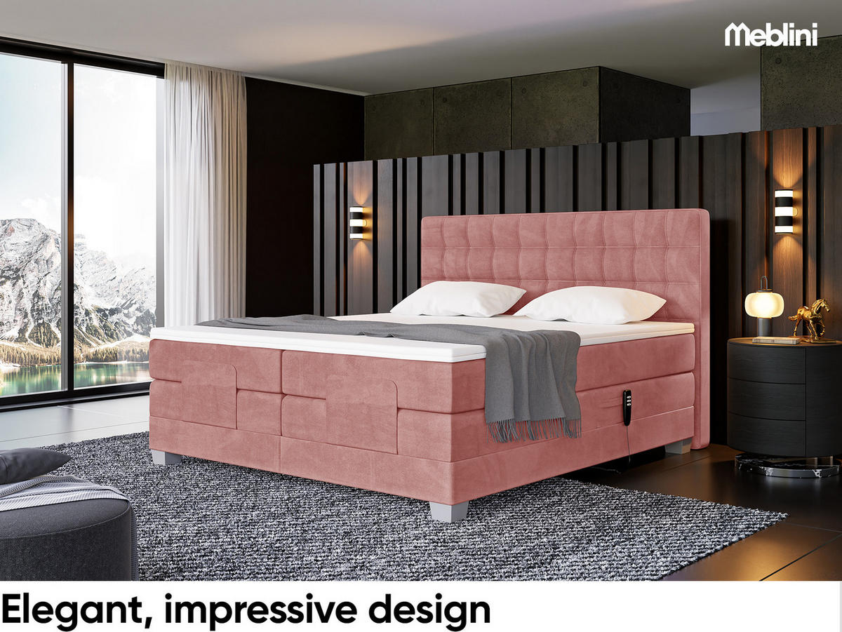 BOXSPRINGBETT Edison - Silberfarben/Rosa, Textil (200/200cm) - Meblini