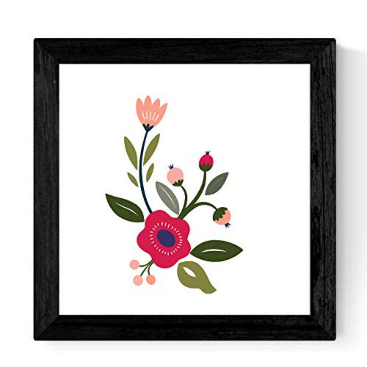 POSTER Set mit 4 florierenden Blumen Rosen und Orangen 20x20cm Schwarzer Rahmen - Schwarz, Papier (20/3cm) - Nacnic