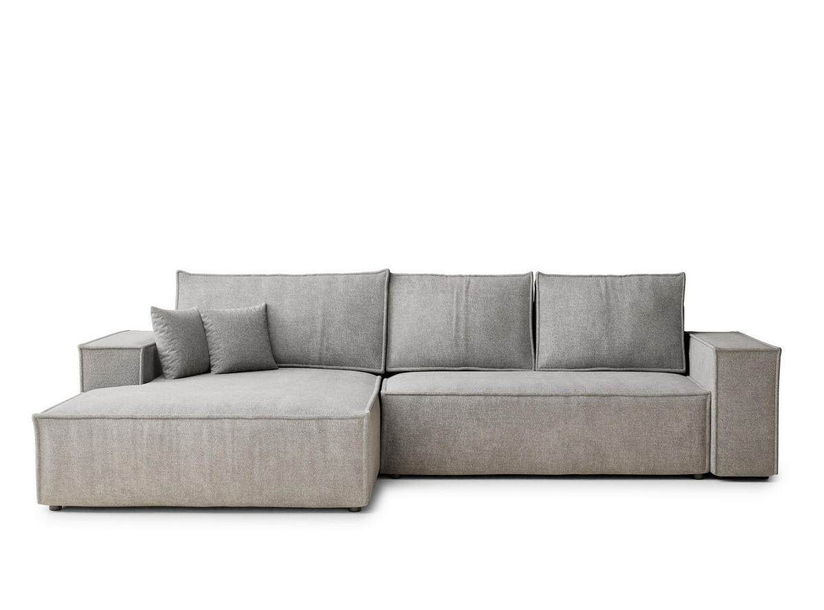 ECKSOFA Maze Beige grau Chenille-Stoff - Links Seite - Greige/Schwarz, Holz/Holzwerkstoff (185/294cm) - Maison de Reve