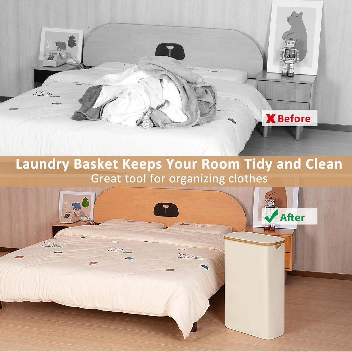 WÄSCHEKORB mit Deckel und Innentasche Beige 60L - Beige, Textil (23/66.5/41cm)