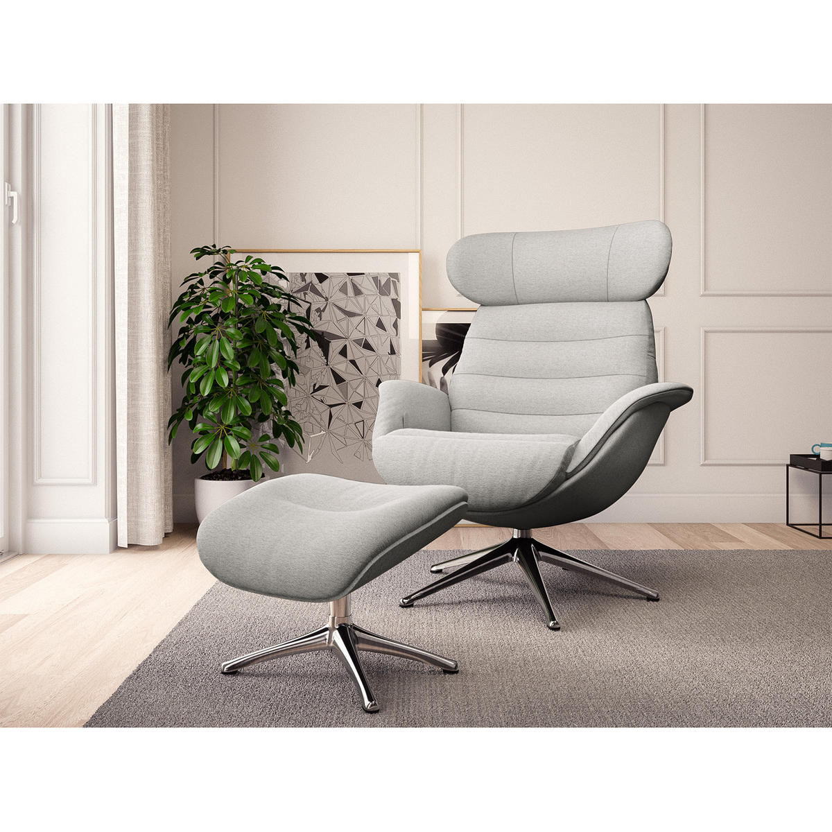 RELAXSESSEL - Hellgrau, Textil/Metall (90/107/90cm) - home24