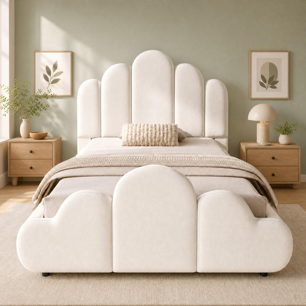 POLSTERBETT 90/200 mit gepolstertem Kopfteil und abgerundeten Ecken in Beige - Beige, Holzwerkstoff/Textil (90/200cm) - EVRYAE