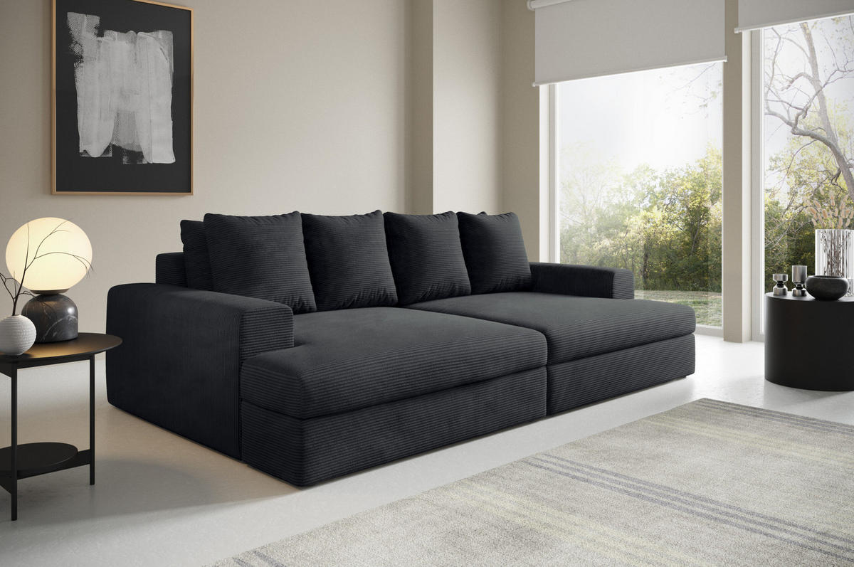 SOFA 4-Sitzer Cord Schwarz - Schwarz, Textil (167/42/272cm) - Furnisell
