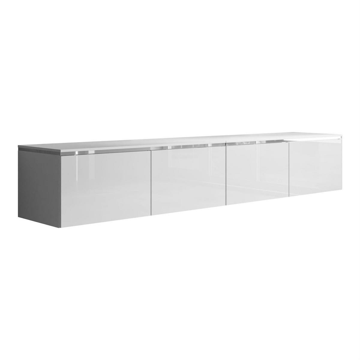 TV-RACK CELINE GLOSS SILVER 200 cm mit LED-Beleuchtung (hängend) - Weiß, Holzwerkstoff (200/48/40cm) - Lookway
