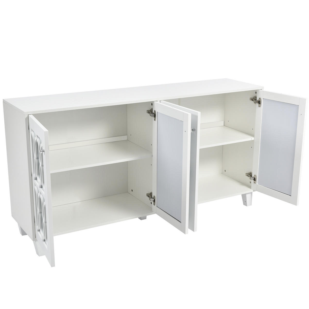 SIDEBOARD 160cm Weiß Spiegel 4 Türen Kristallgriffe modern - Weiß, Holzwerkstoff (40/84/160cm) - FLIEKS
