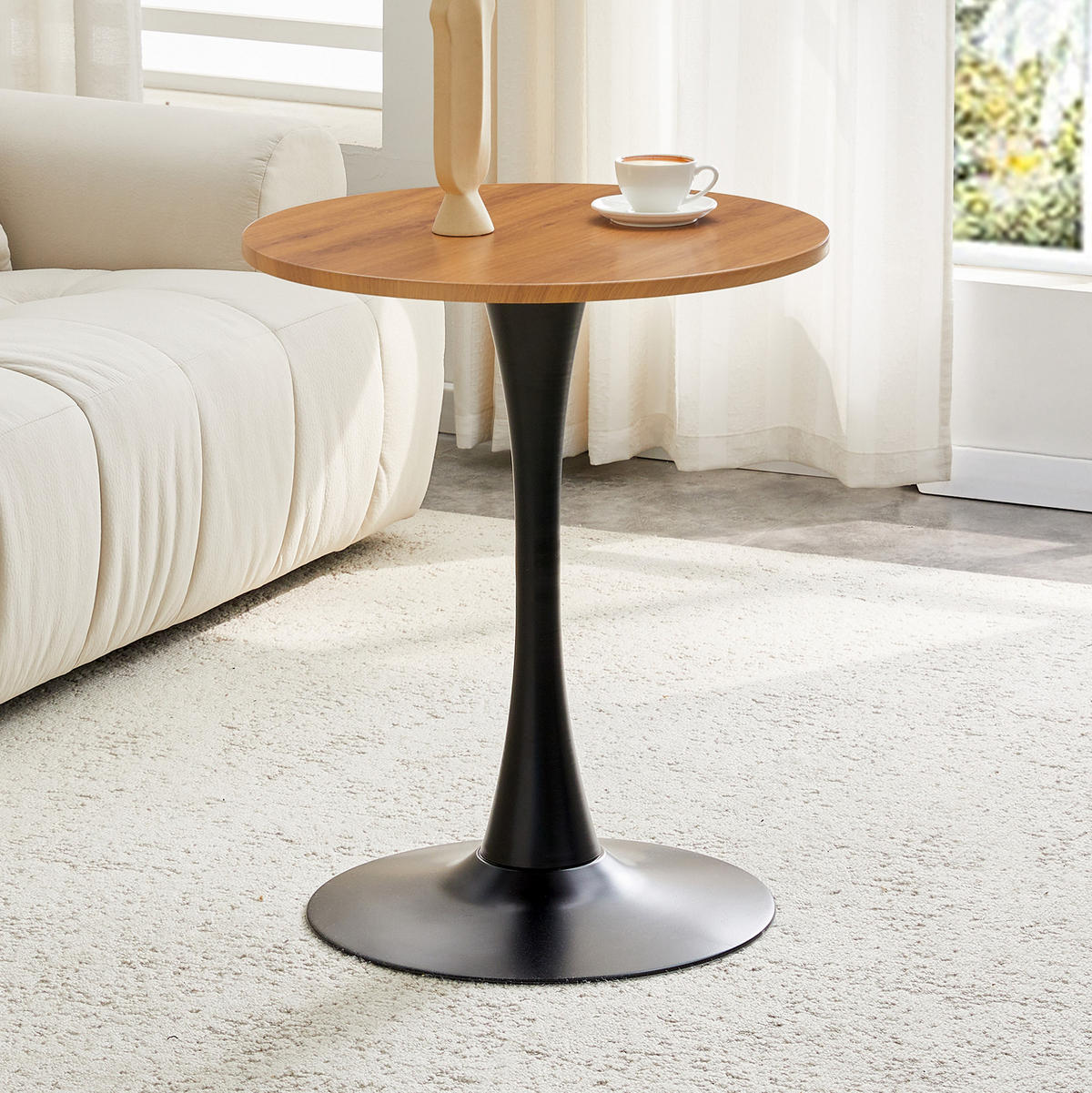 BEISTELLTISCH rund 60/60/72 cm Schwarz Holzoptik aus MDF mit Metallfuß - Naturfarben, Holzwerkstoff (60/60/72cm) - OKWISH