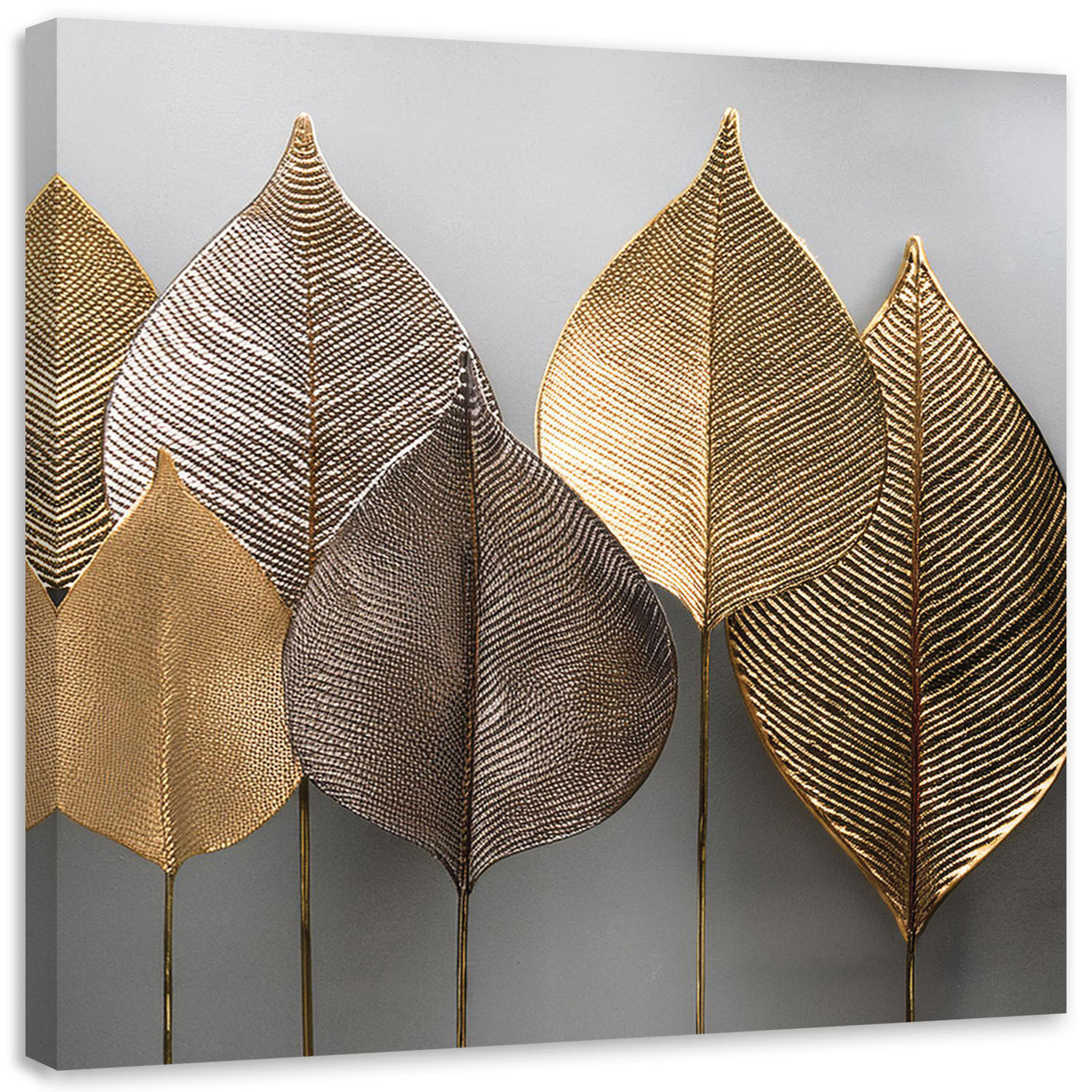 LEINWANDBILD Minimalismus Goldene Blätter Abstraktion 50x50cm - Goldfarben, Textil (50/50cm) - Feeby