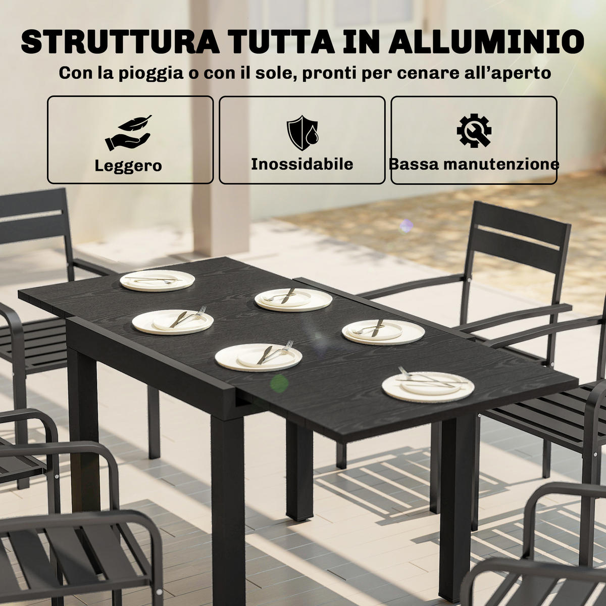 GARTENTISCH,SCHWARZ,1 Stück - Schwarz, Naturmaterialien (160/80/75cm) - GiPP