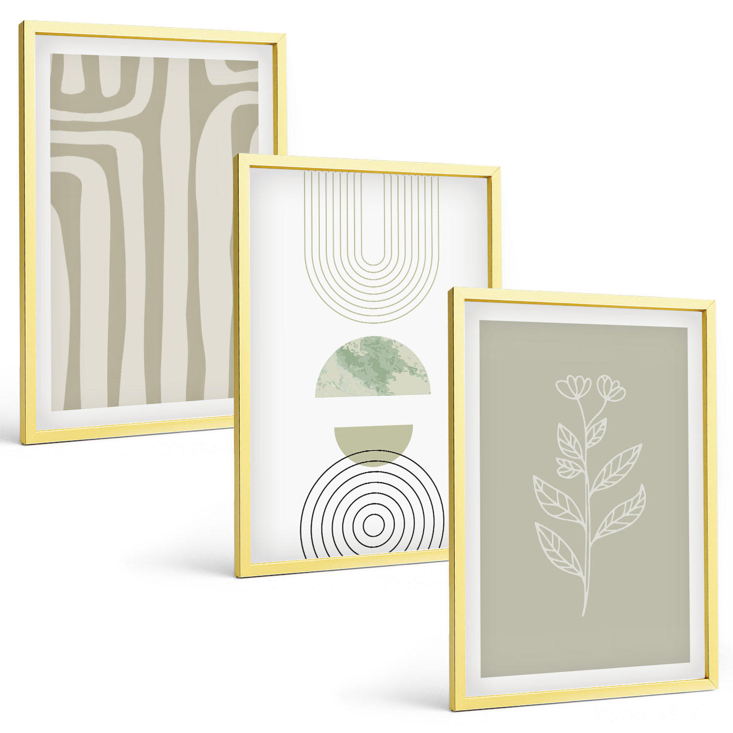 BILDER SET 3er Set - 40x60 cm Goldrahmen - Geometrische Pflanzenmuster - Goldfarben, Kunststoff (40/60cm) - TULUP