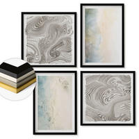WANDBILDER 4er-Set - 50x50 cm & 40x60 cm Schwarzer Rahmen - Zarte Aquarellkartons - Schwarz, Kunststoff (50/50cm) - ArtPrintCave