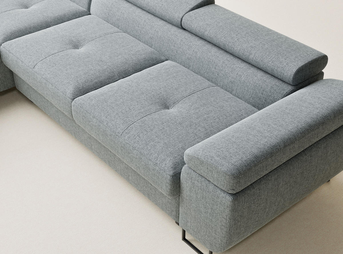 ECKSOFA Concord Blau grau Webstoff - Links Seite - Blaugrau/Schwarz, Holz/Holzwerkstoff (203/277cm) - Maison de Reve