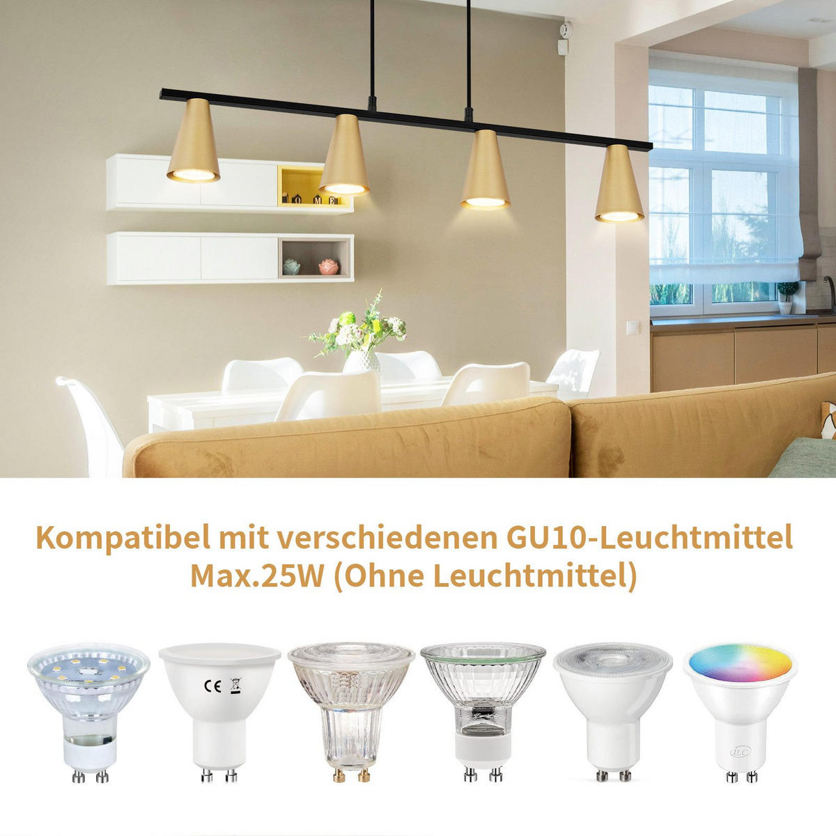 PENDELLEUCHTE Aurora 70/7/160 cm - Goldfarben, Metall (70/7/160cm) - ZMH