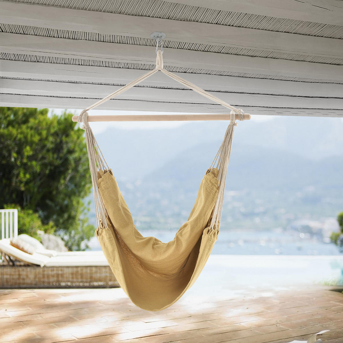 HÄNGESESSEL Chieti - Beige, Holz/Textil (185/140/125cm) - casa.pro