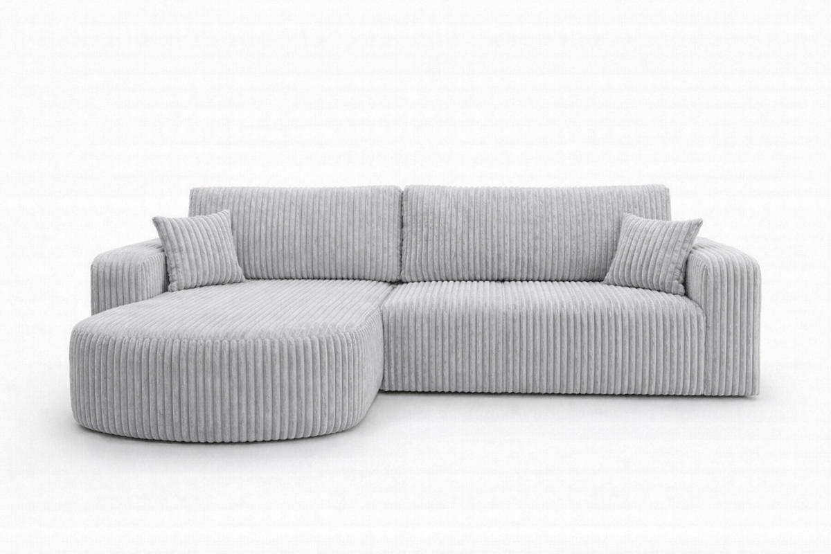 ECKSOFA Mit Schlaffunktion, Cordstoff Tilia, Grau, Links, ROUND ONE XL - Grau, Holz (271/175cm) - Kaiser Möbel