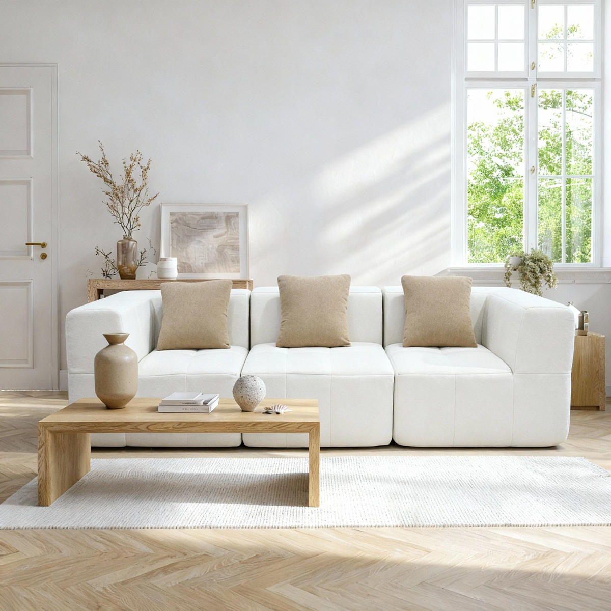 WOHNZIMMERSOFA Eden Simple 3-Sitzer - Weiß Sand - Beige, Textil (92/71/92cm) - COCO Living