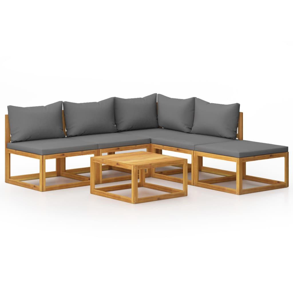 GARTEN-LOUNGE-SET 6Er Set Mit Auflagen Massivholz Akazie - Grau, Holz - vidaXL