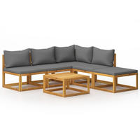 GARTEN-LOUNGE-SET 6Er Set Mit Auflagen Massivholz Akazie - Grau, Holz - vidaXL