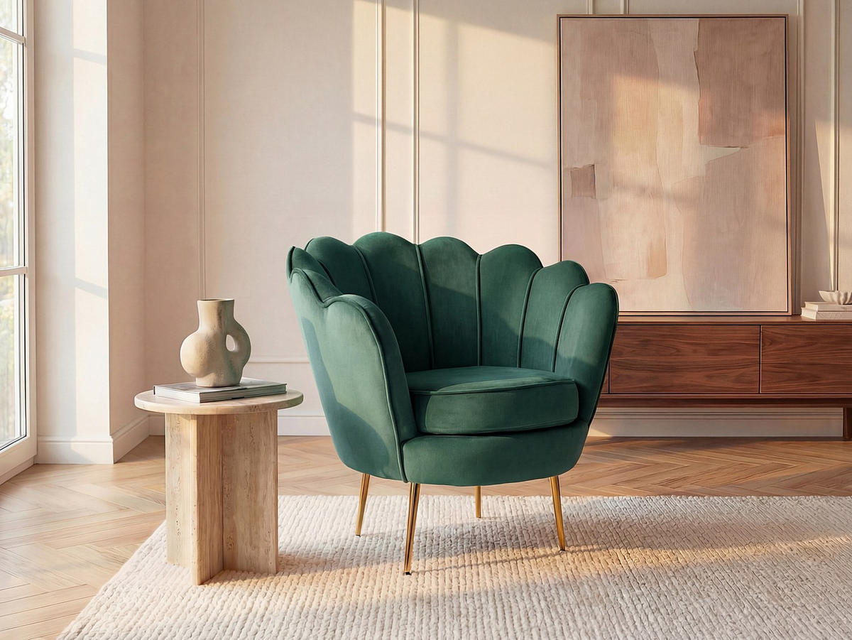 SESSEL mit gerader Rückenlehne - 1 Person-Sitzer - Samt, Stoff - Tannengrün - - Grün, Textil (78/76.5/75cm) - Vente-Unique