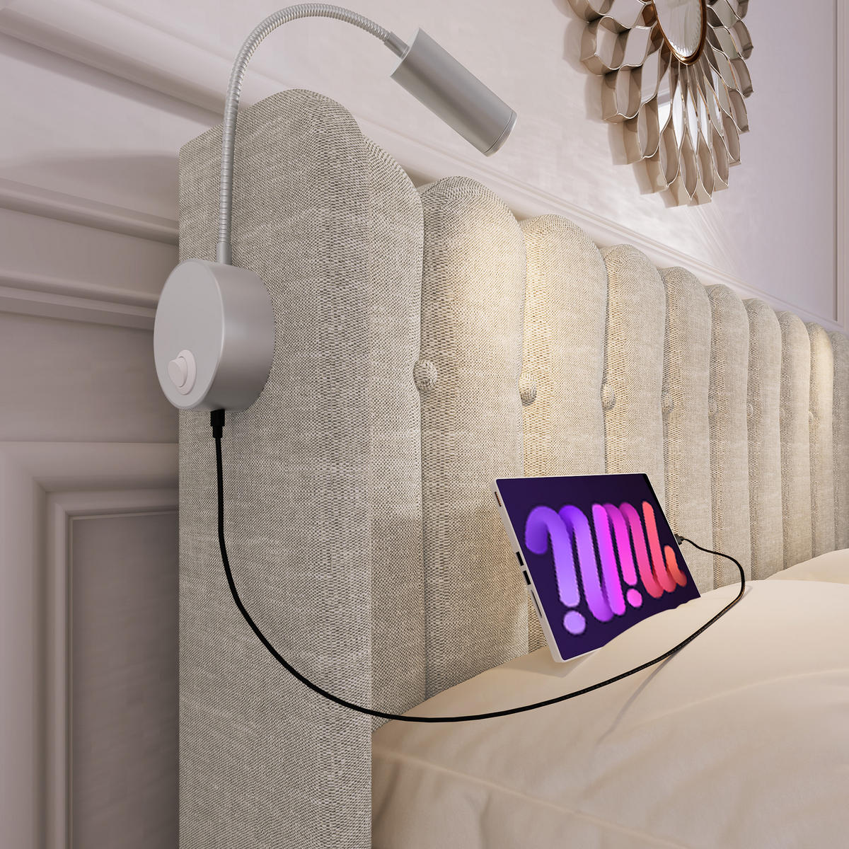 POLSTERBETT 160/200 cm mit Leselicht und Ladefunktion in Natur - Naturfarben, Textil (160/200cm) - OKWISH