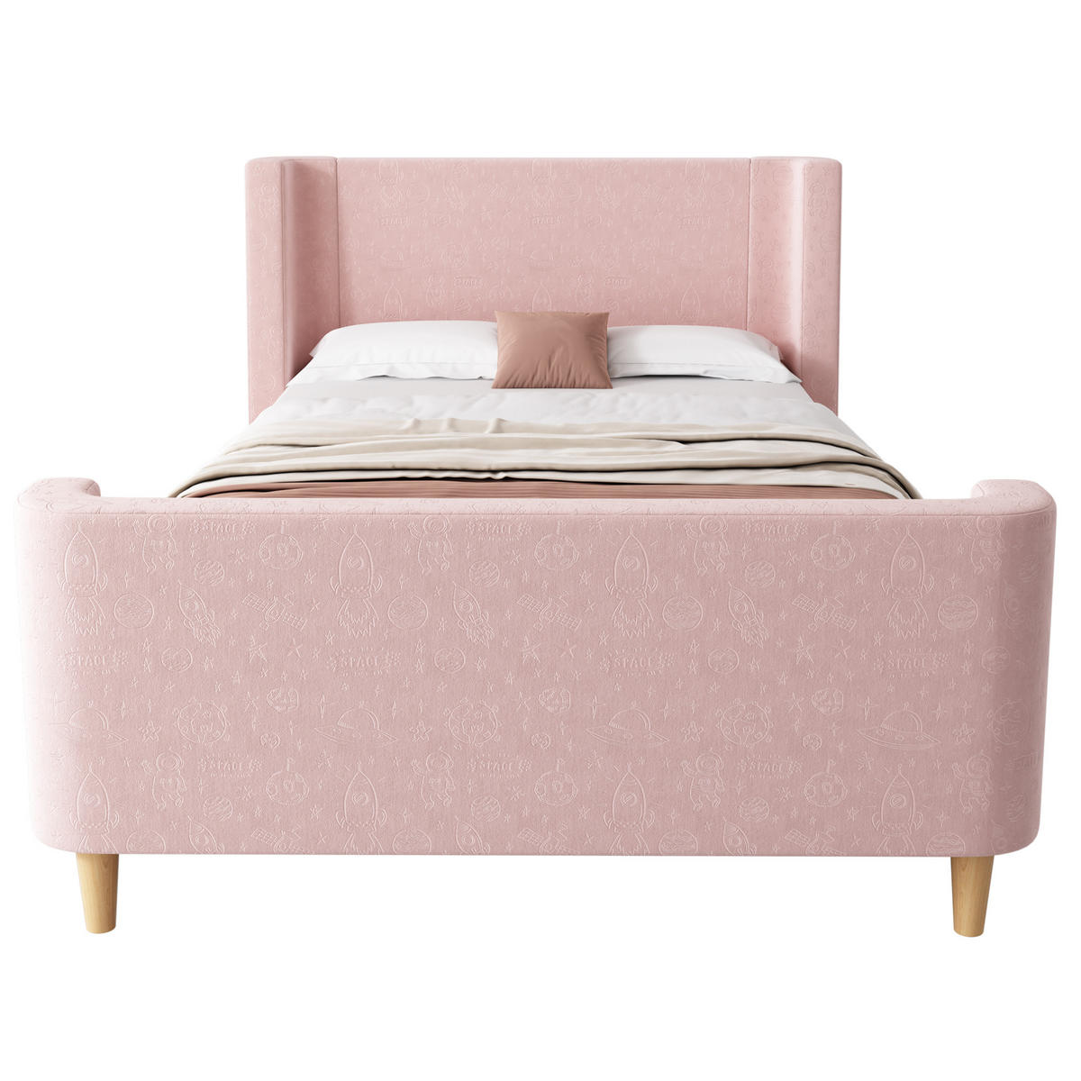 KINDERBETT 90/200 cm aus Samt mit Weltraummuster Rosa - Pink, Textil (90/200cm) - Modenvie