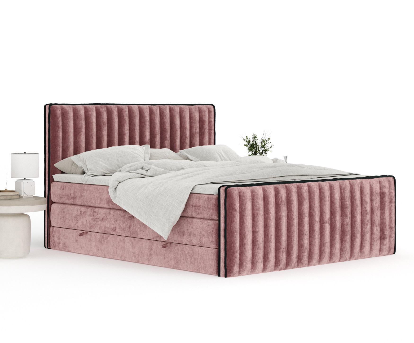 Thumbnail - Maison de Reve Boxspringbett, Rosa, Textil, Buche, Kiefer, H3 + H4, 7-Zonen, Höhe ca. 40 cm, 200x200 cm, Handmade in Eur...